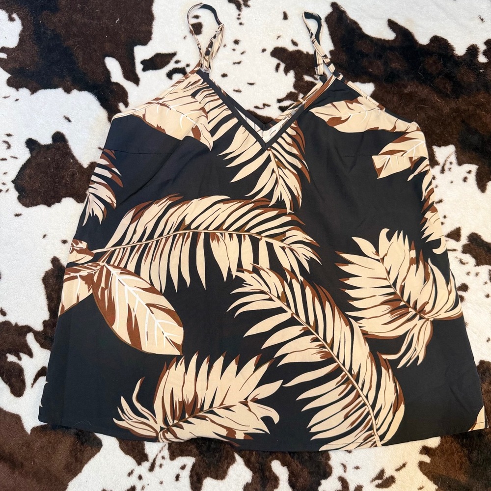 Cupshe Camisole Women Size M Black Tropical Palm Leaf Boho Summer Top